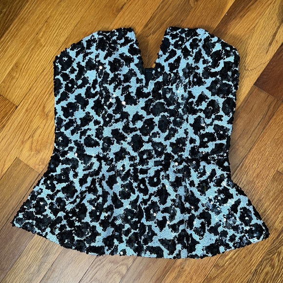 GUESS Sequins Dalmatian Sweetheart V Peplum Tube Top Size XS - Picture 1 of 3